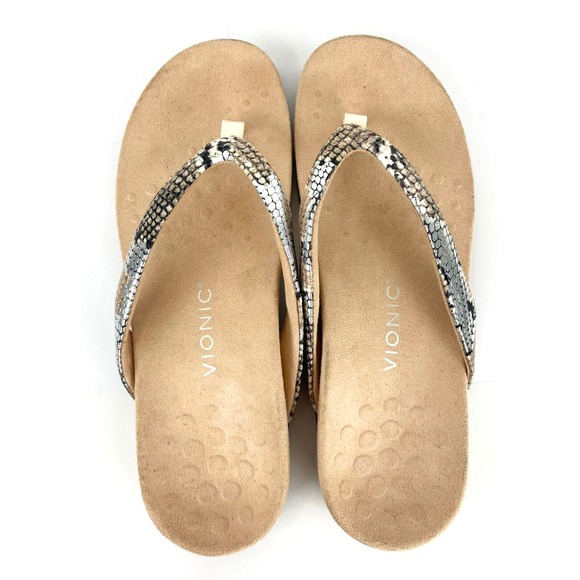 Vionic Leather Sandals Size 11 Shoes Flip Flops 43 LKNU Dillon Boa Flats Thongs - Picture 7 of 8